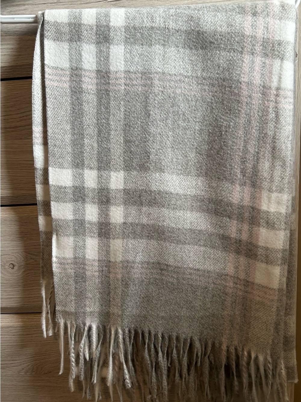 Reitmans Plaid Fringe Throw in Gray, Cream and Blush Pink
